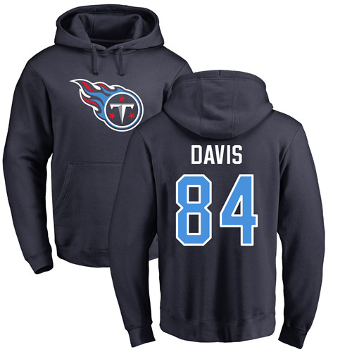 Tennessee Titans Men Navy Blue Corey Davis Name and Number Logo NFL Football #84 Pullover Hoodie Sweatshirts